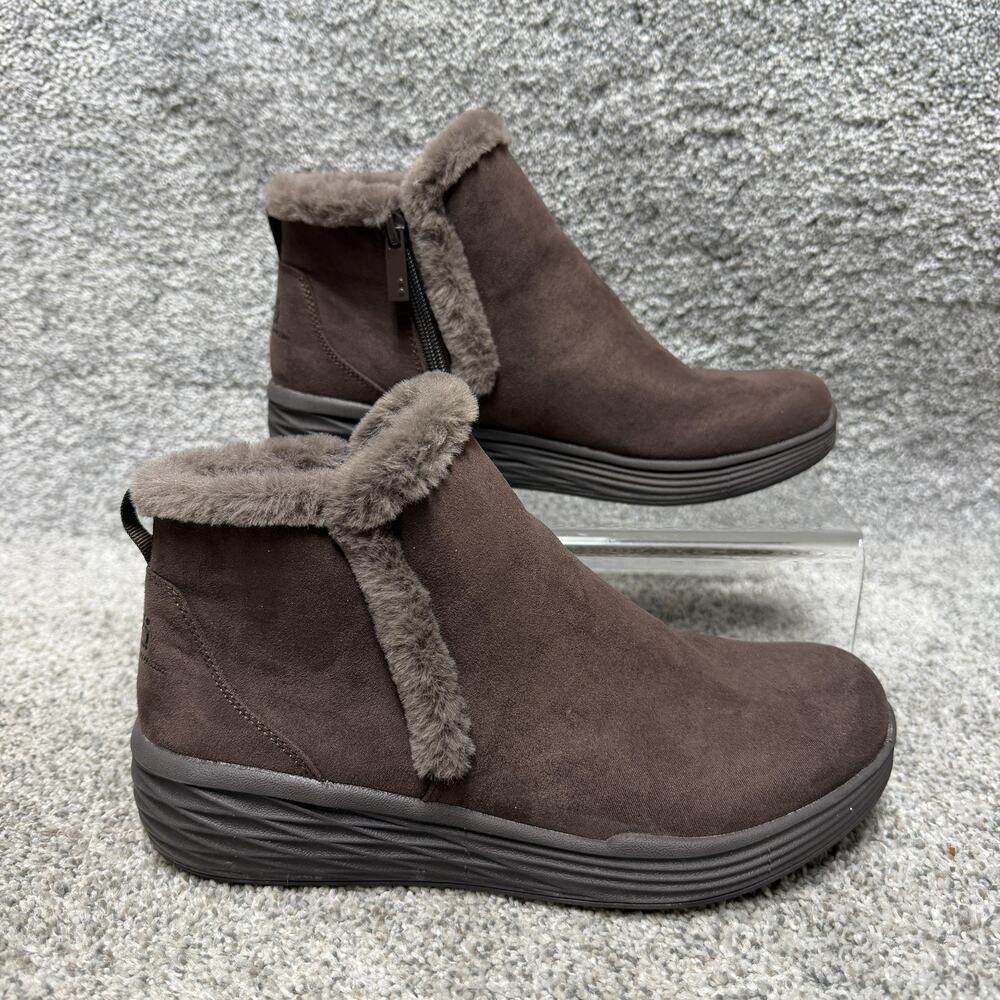Ryka Neela Boots Womens Size 8M Brown Faux Fur Ankle Zip Wedge Winter Cozy